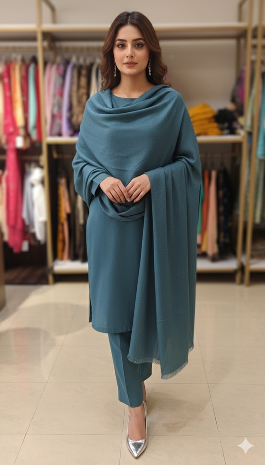 Teal Blue Plain Shawl