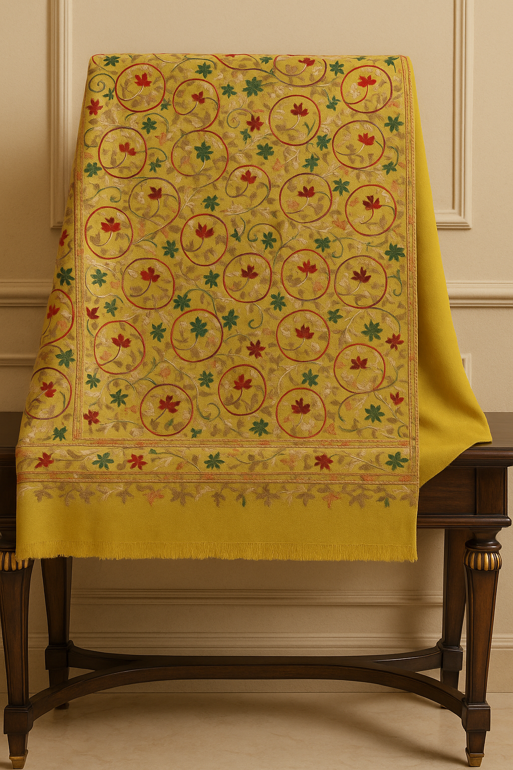 Luxury Pashmina Aari Embroidery Shawl  Mustard Base with Multicolor Motifs