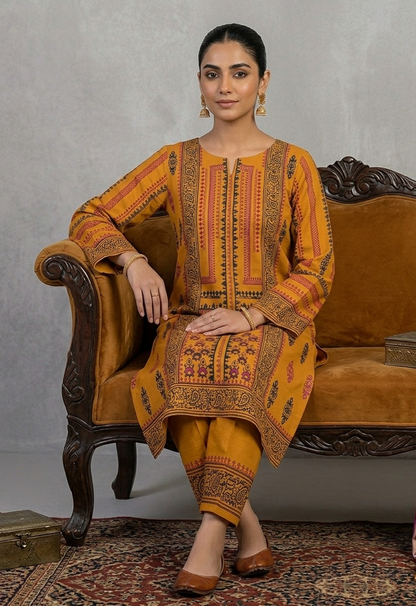 Mustard Hand-Block Printed Cotton Lawn – Unstitched 2-Piece Suit