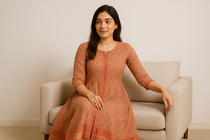 Rust Printed Lawn Maxi  Elegant Everyday Wear