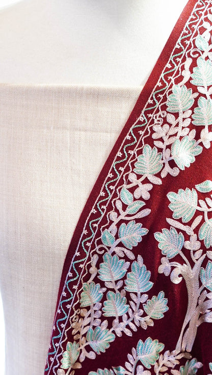 Elegant Maroon Tree Pattern Pashmina Shawl