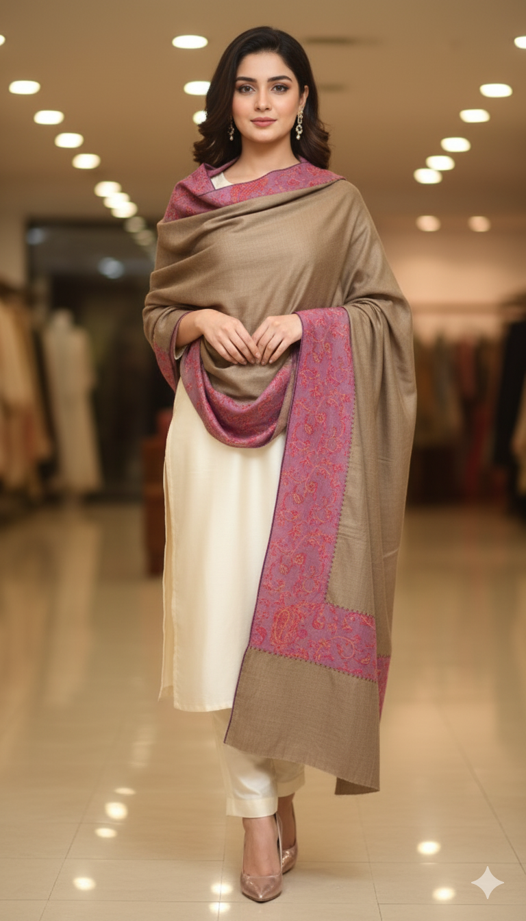 Elegant Pashmina Shawl with Contrast Border