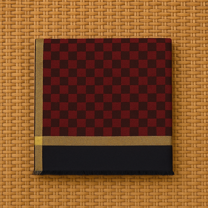 Maroon & Navy Blue Checkered Pashmina Shawl with Golden Border