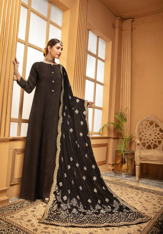 Velvet embroidered shawl