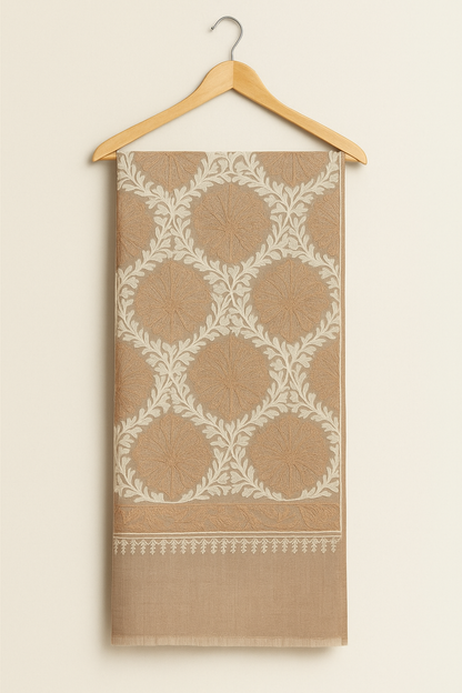 Elegant Pashmina Aari Embroidery Shawl  Beige & Cream