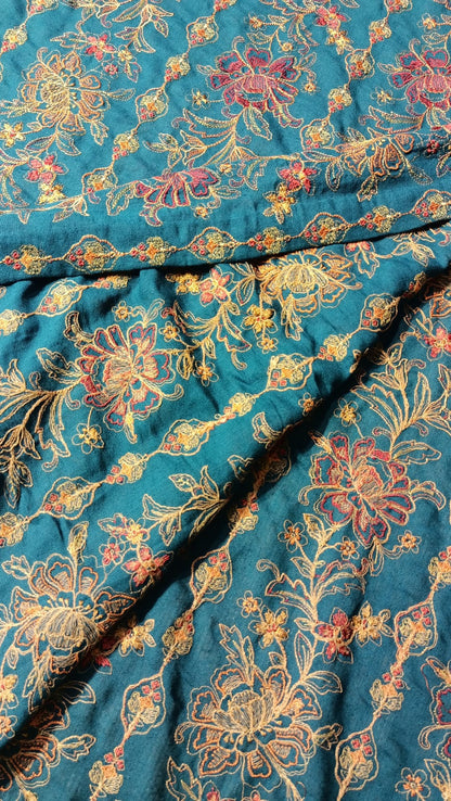 Elegant Blue Karandi Embroidered Floral Heritage Design