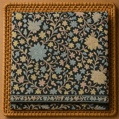 Black Pashmina Shawl with Intricate Floral Aari Embroidery