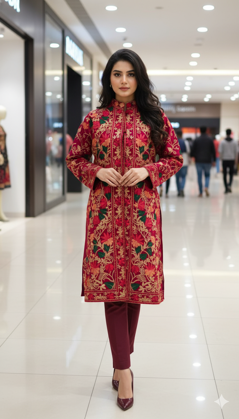 Artisan Aari Embroidered Pashmina Jacket
