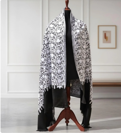 Black and White embroidered Shawl