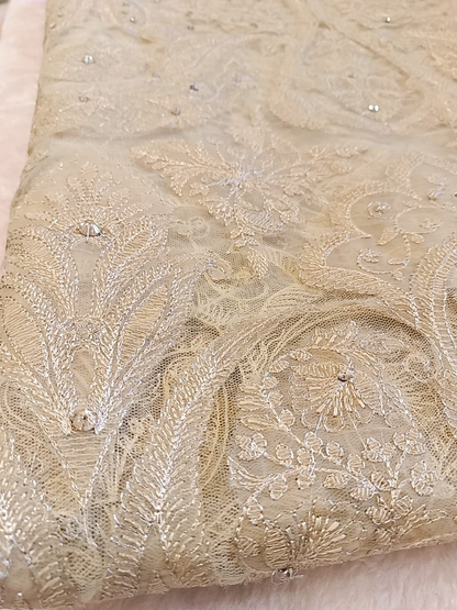 Laser Cutwork Applique Net Suit & Embroidered Chiffon Dupatta